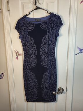 Marina Blue Velvet Damask Sheath Dress Size 6